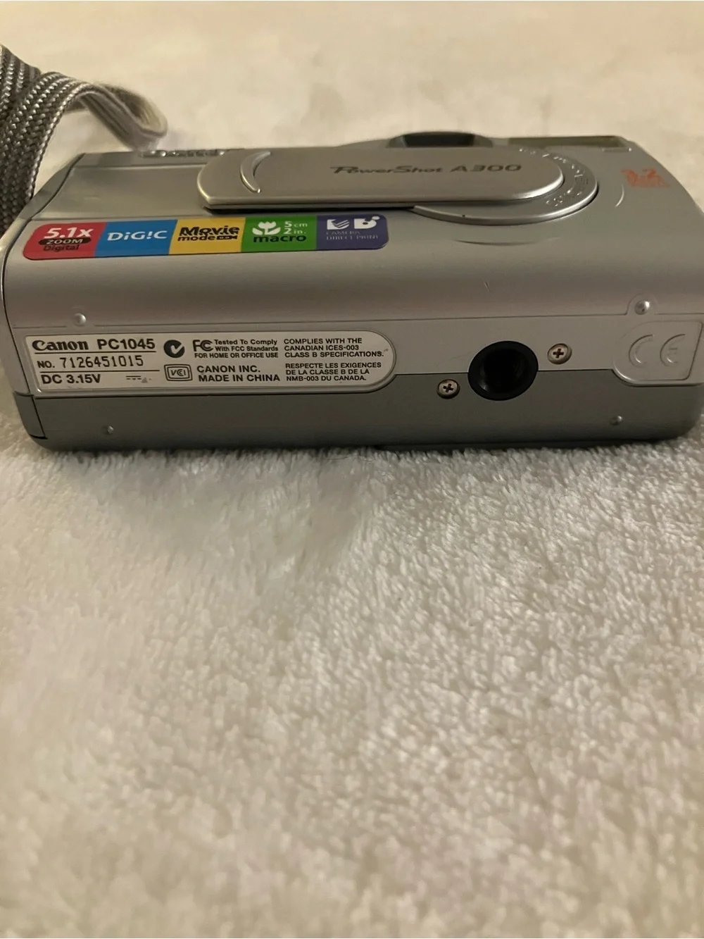 Vintage Canon Silver PowerShot A300 Compact Camera with Wrist Strap